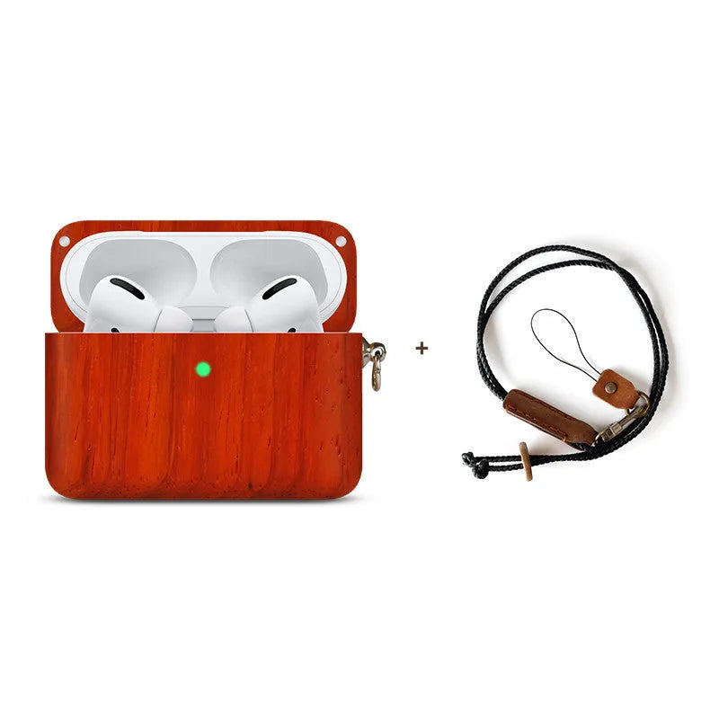 Solid wood protective sleeve for Apple AirPods Pro wireless earphones in a natural finish.