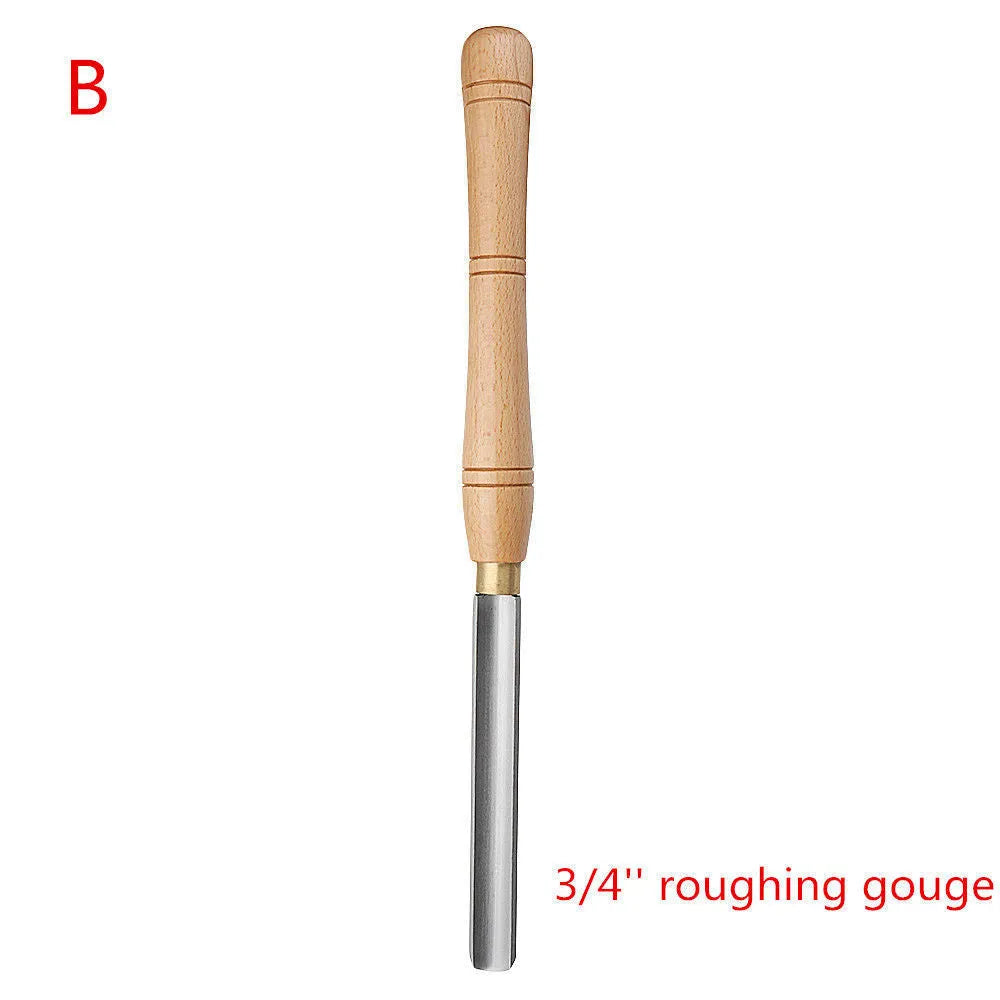 Eight chrome vanadium steel woodturning tools mounted in wooden storage box