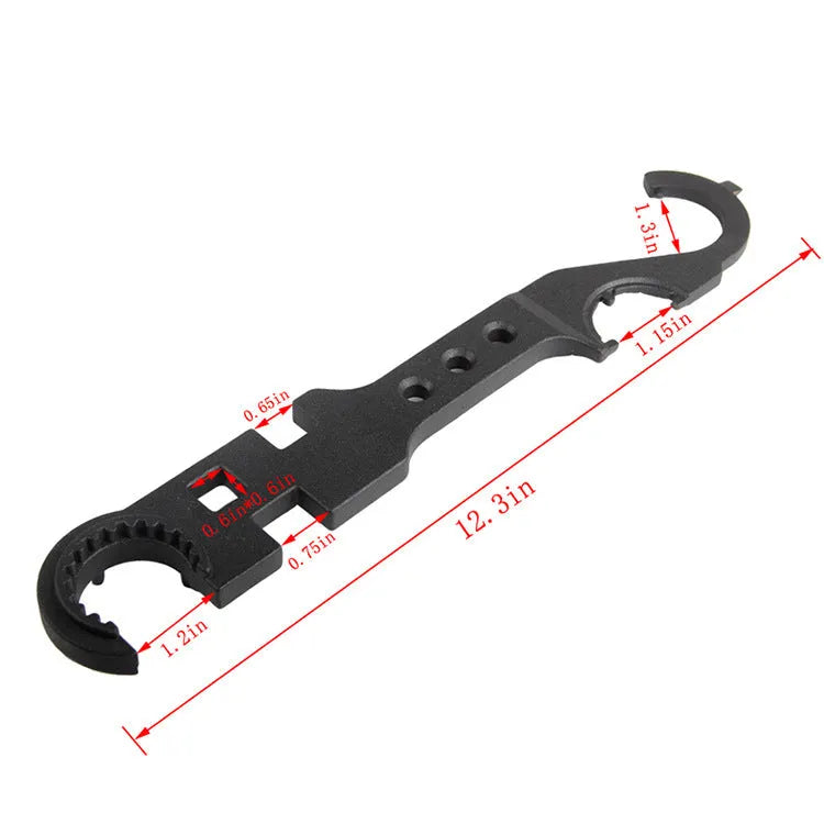 Black all-steel AR15 M4 multi-function combination wrench with dual-purpose head