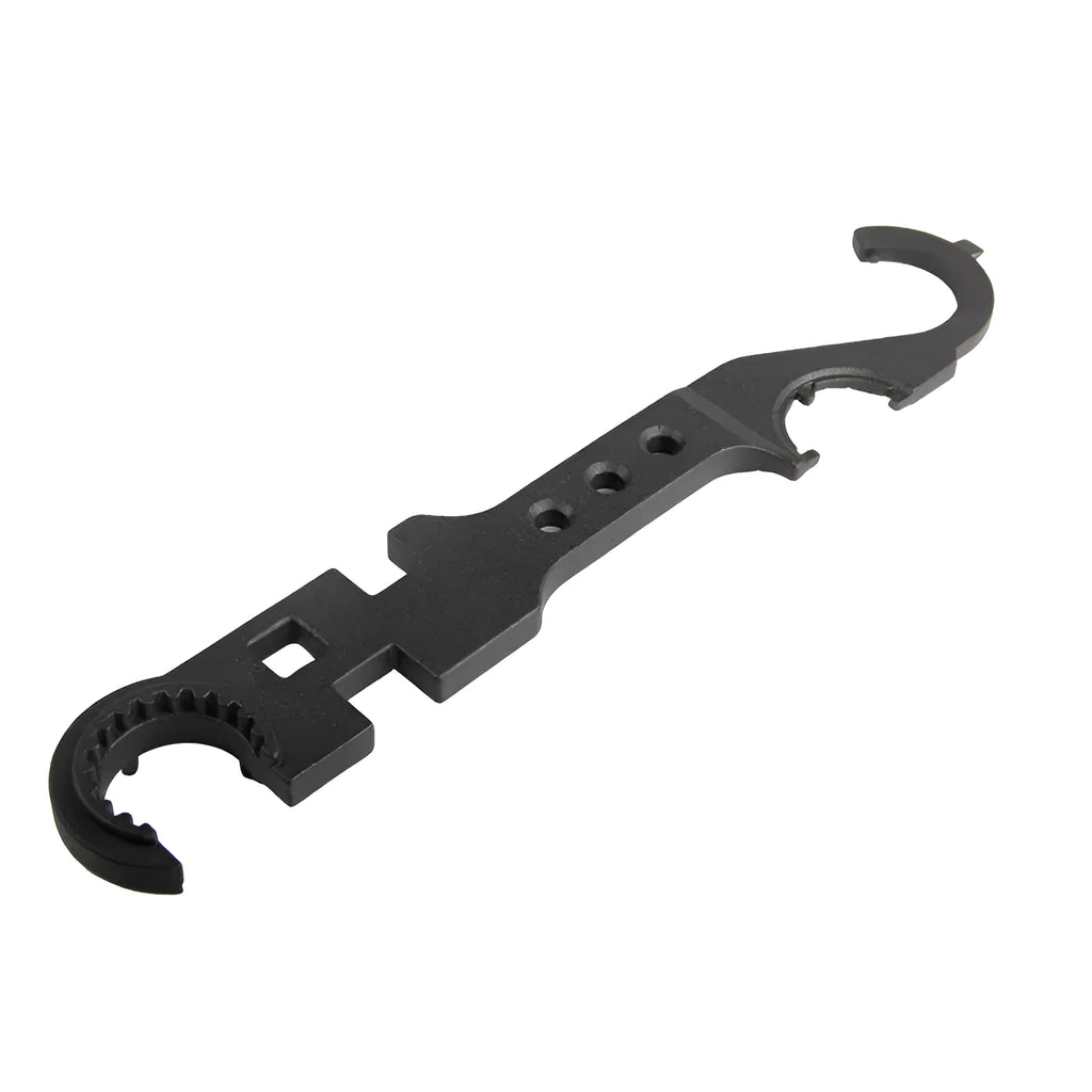 Black all-steel AR15 M4 multi-function combination wrench with dual-purpose head