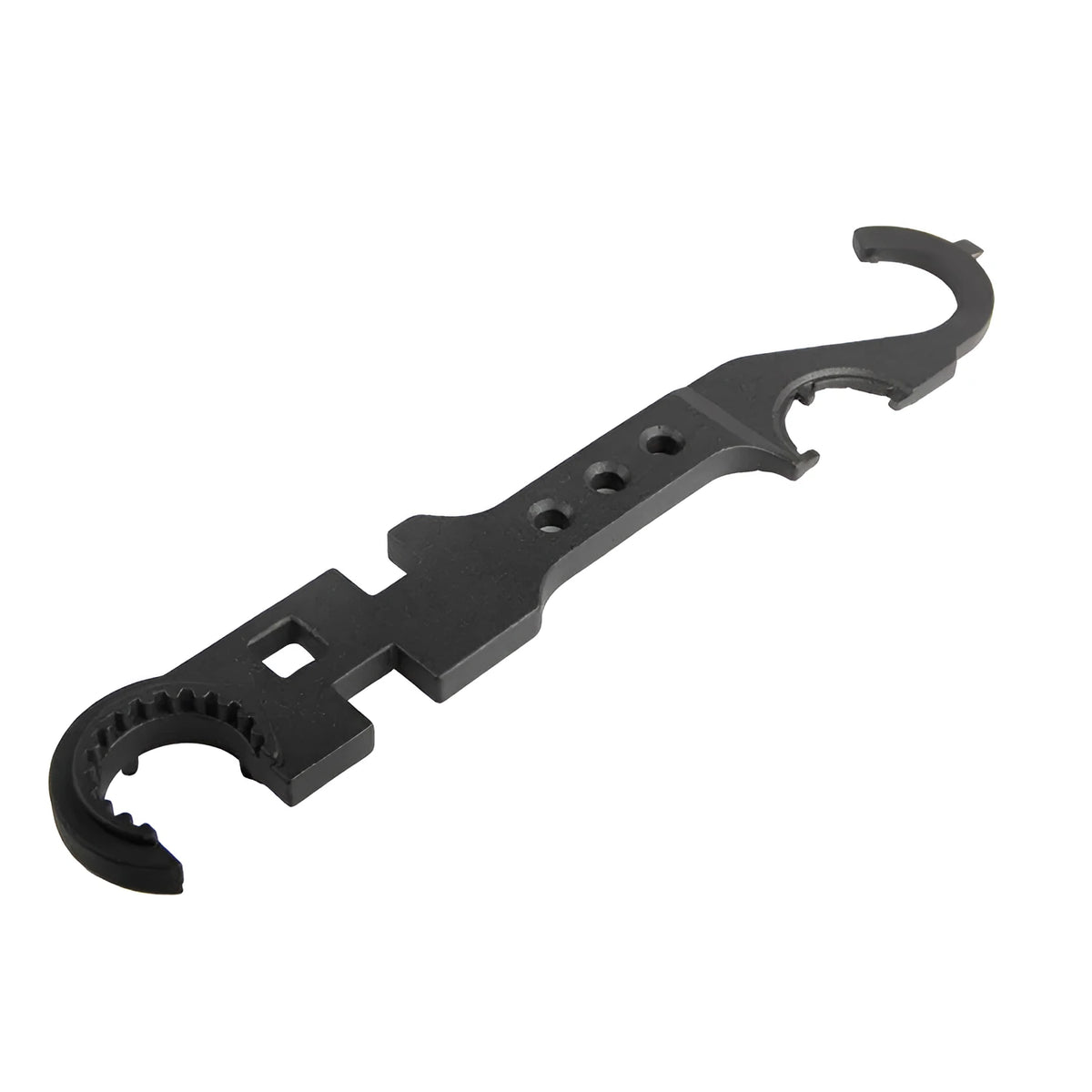 Black all-steel AR15 M4 multi-function combination wrench with dual-purpose head