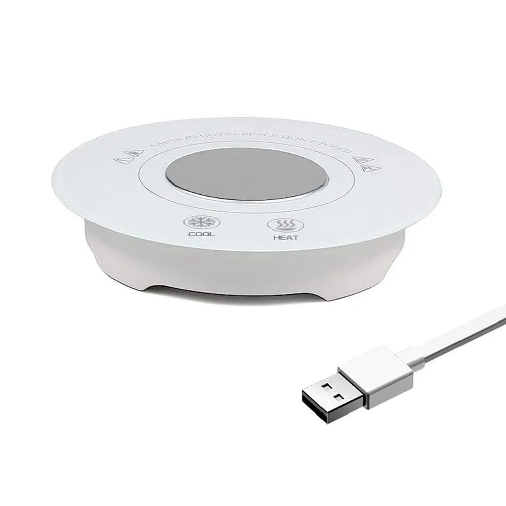 Black hot cold beverage coaster with USB cable connection and tempered glass surface