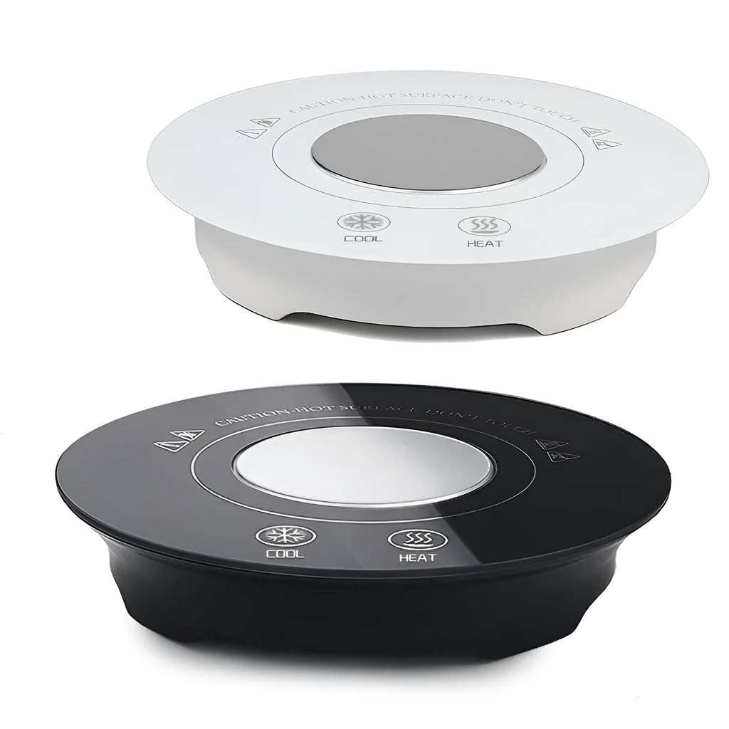 Black hot cold beverage coaster with USB cable connection and tempered glass surface