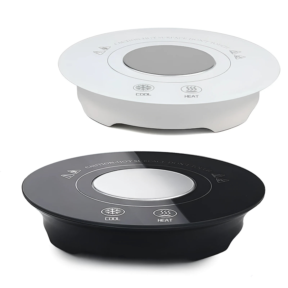 Black hot cold beverage coaster with USB cable connection and tempered glass surface