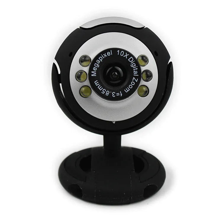 USB computer webcam with six LED lights around lens and built-in microphone