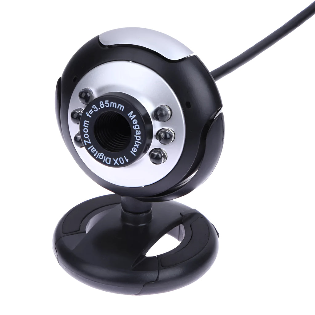 USB computer webcam with six LED lights around lens and built-in microphone