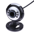 USB computer webcam with six LED lights around lens and built-in microphone
