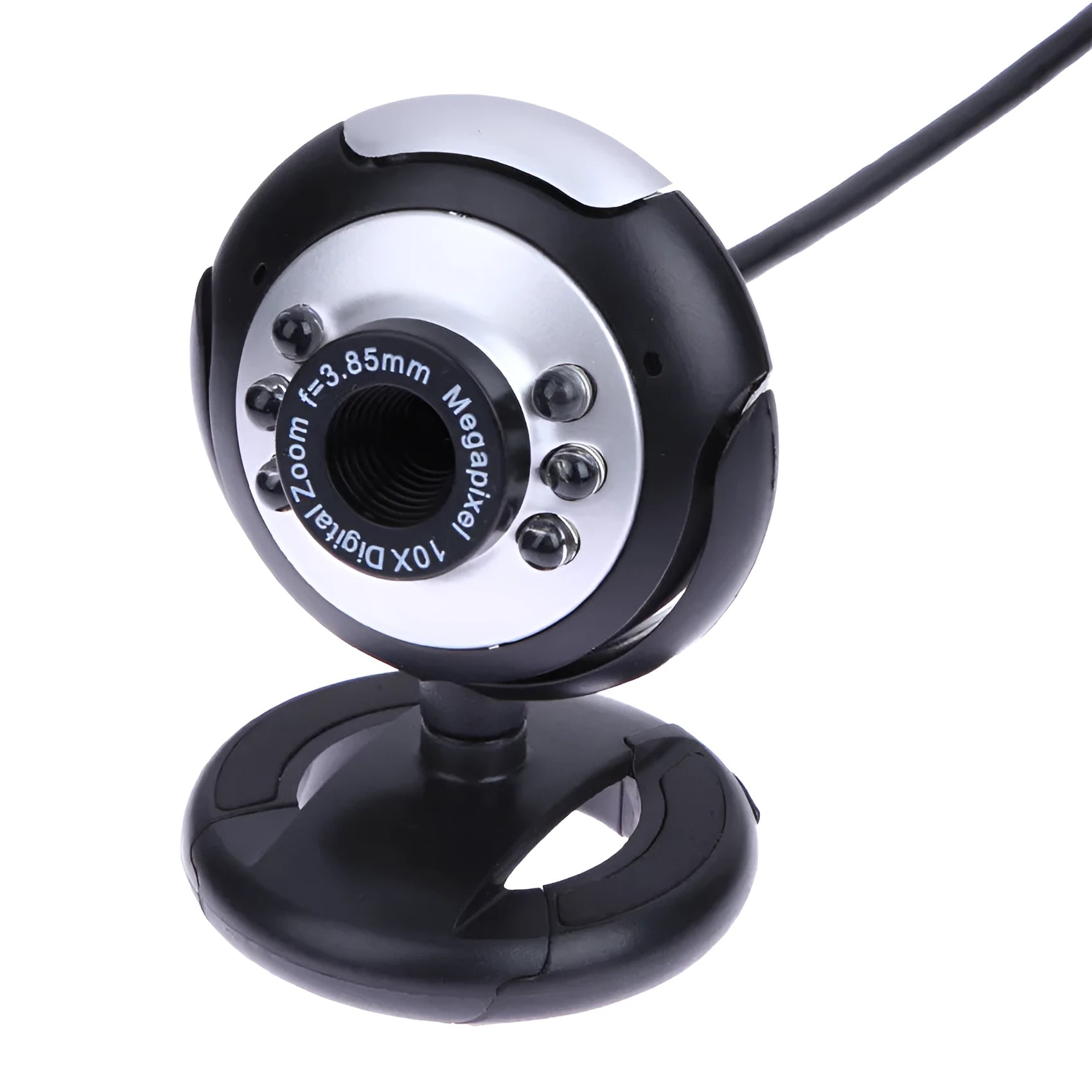 USB computer webcam with six LED lights around lens and built-in microphone