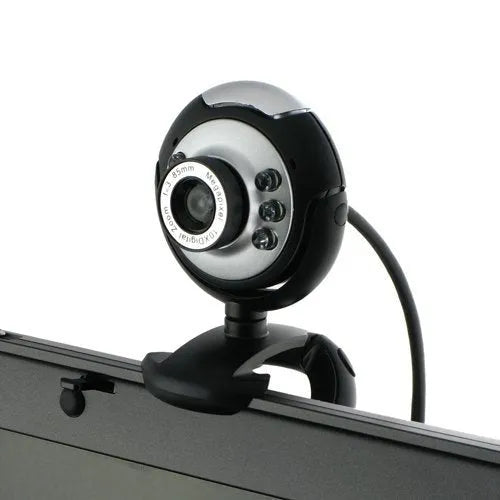 USB computer webcam with six LED lights around lens and built-in microphone