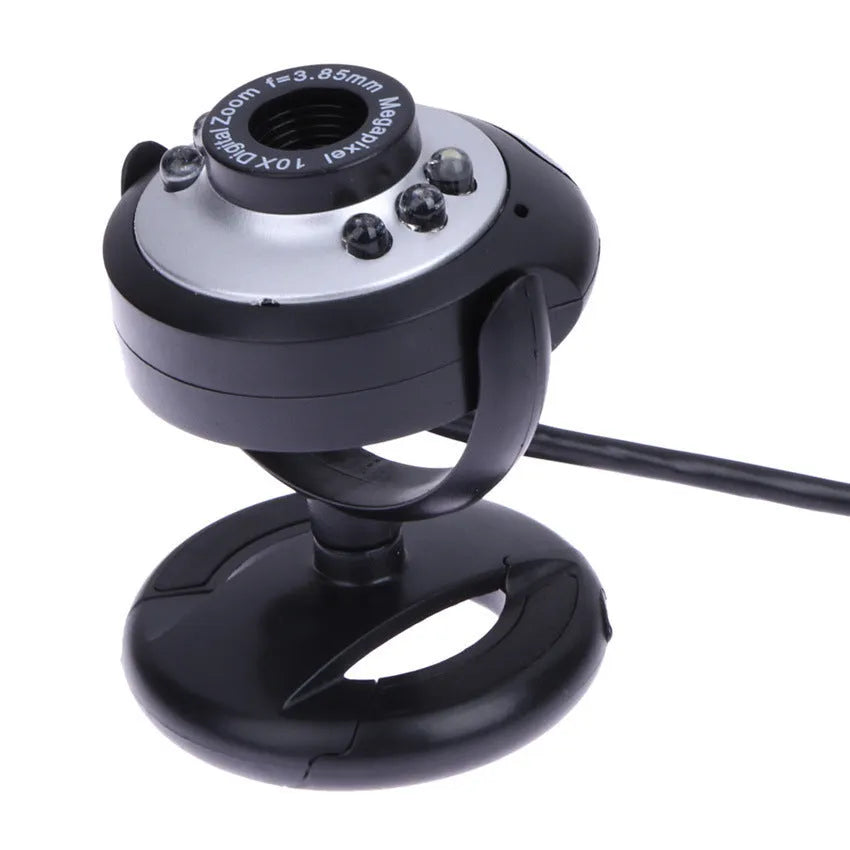 USB computer webcam with six LED lights around lens and built-in microphone