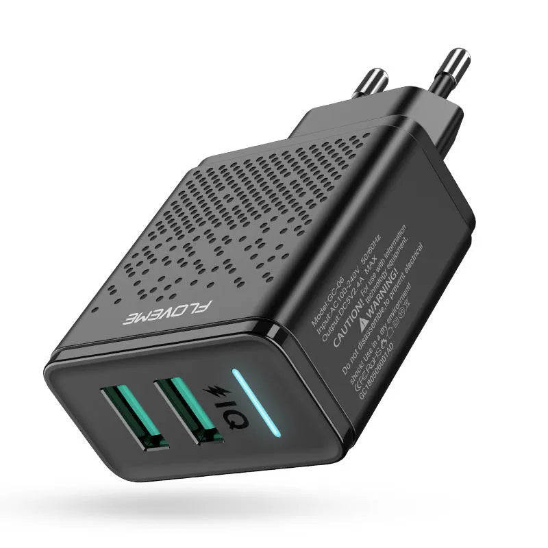 Fromi dual port USB charger with EU plug in black and white colour options