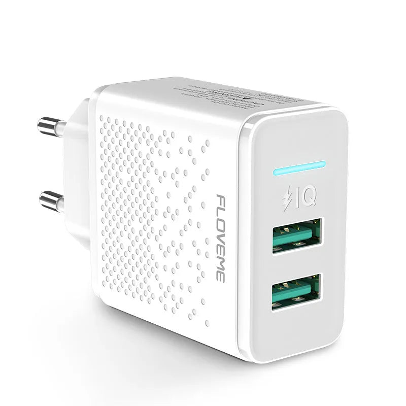 Fromi dual port USB charger with EU plug in black and white colour options