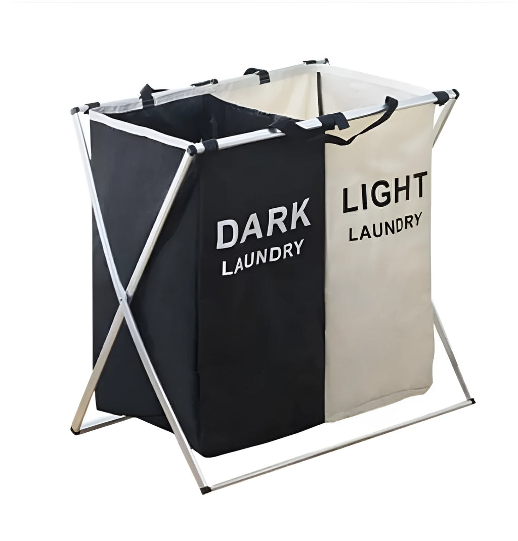 Collapsible multi-compartment laundry hamper in Oxford cloth and aluminium tube, 60 x 39 x 60 cm two-grid size