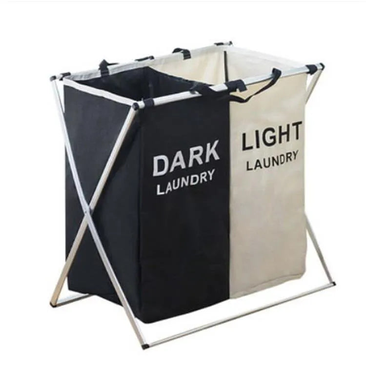 Collapsible multi-compartment laundry hamper in Oxford cloth and aluminium tube, 60 x 39 x 60 cm two-grid size