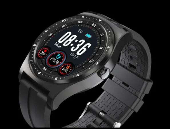 47mm smart watch with heart rate and blood pressure monitoring on silicone wrist strap