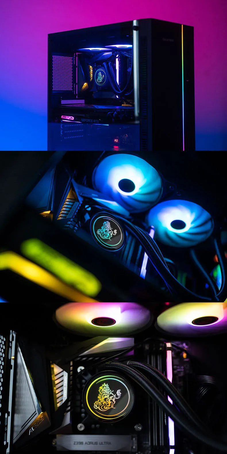 Kirin 240 CPU water cooling radiator with colourful ARGB fan and 24cm copper-aluminium fins
