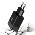 Dual-standard US and European travel charger with USB port in black or white colour