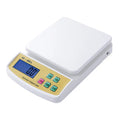 SF-400A digital kitchen scale on counter with 10kg capacity and clear display showing weight measurement
