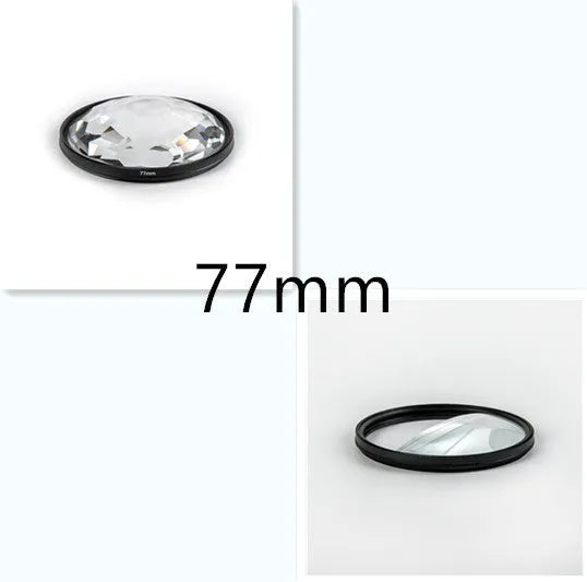 77mm diameter half moon mirror camera filter with rotatable mount for DSLR lenses