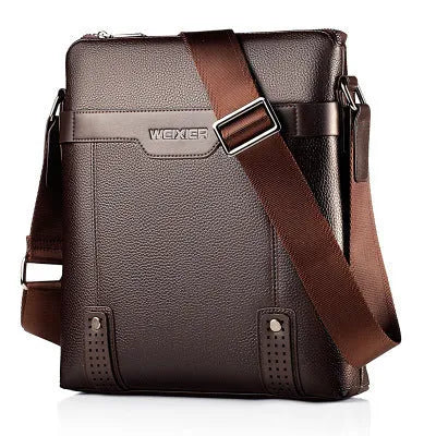 Men's medium PU leather shoulder bag with zipper closure showing black and brown colour options