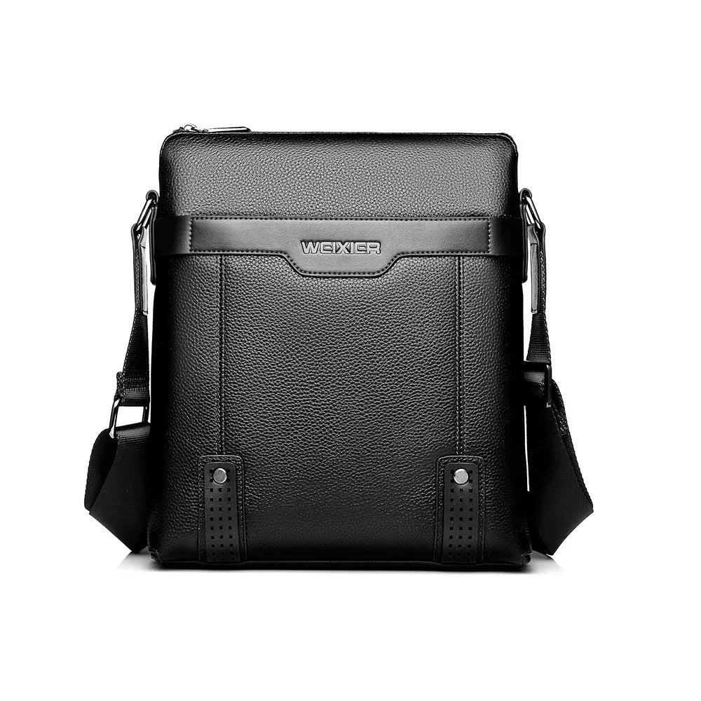 Men's medium PU leather shoulder bag with zipper closure showing black and brown colour options