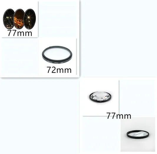 77mm diameter half moon mirror camera filter with rotatable mount for DSLR lenses