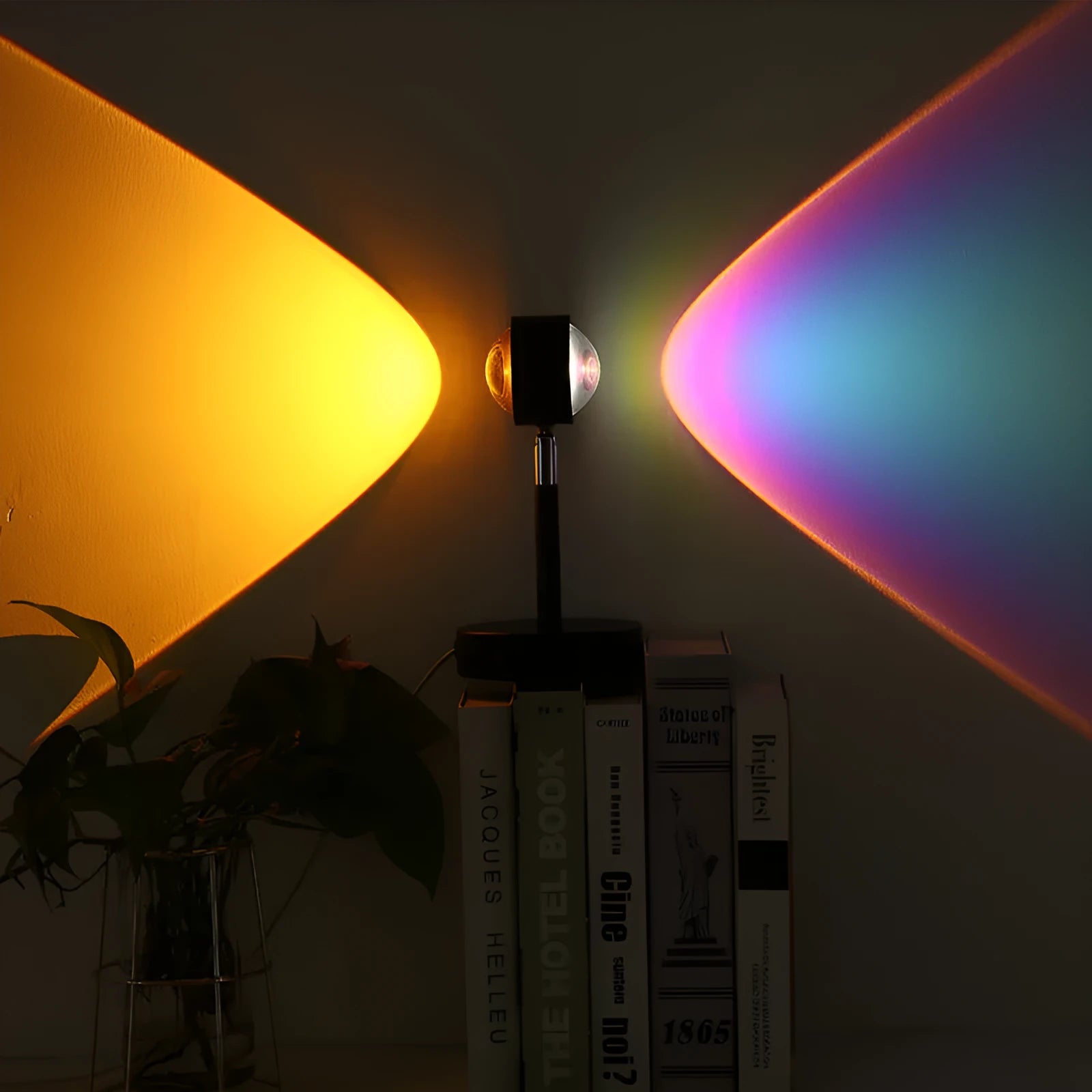 Black USB dual-head sunset rainbow projection table lamp with touch controls