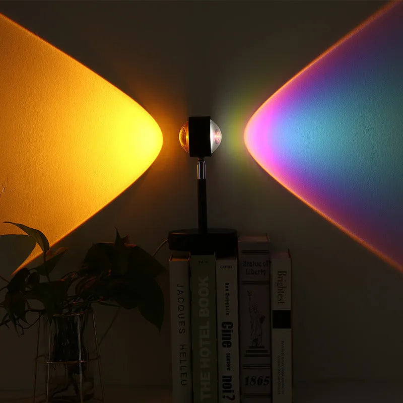 Black USB dual-head sunset rainbow projection table lamp with touch controls