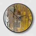 Round abstract art wall clock with black dial designs in 12-inch and 14-inch sizes