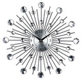 Silver metal round wall clock measuring 33cm diameter with battery-powered quartz movement