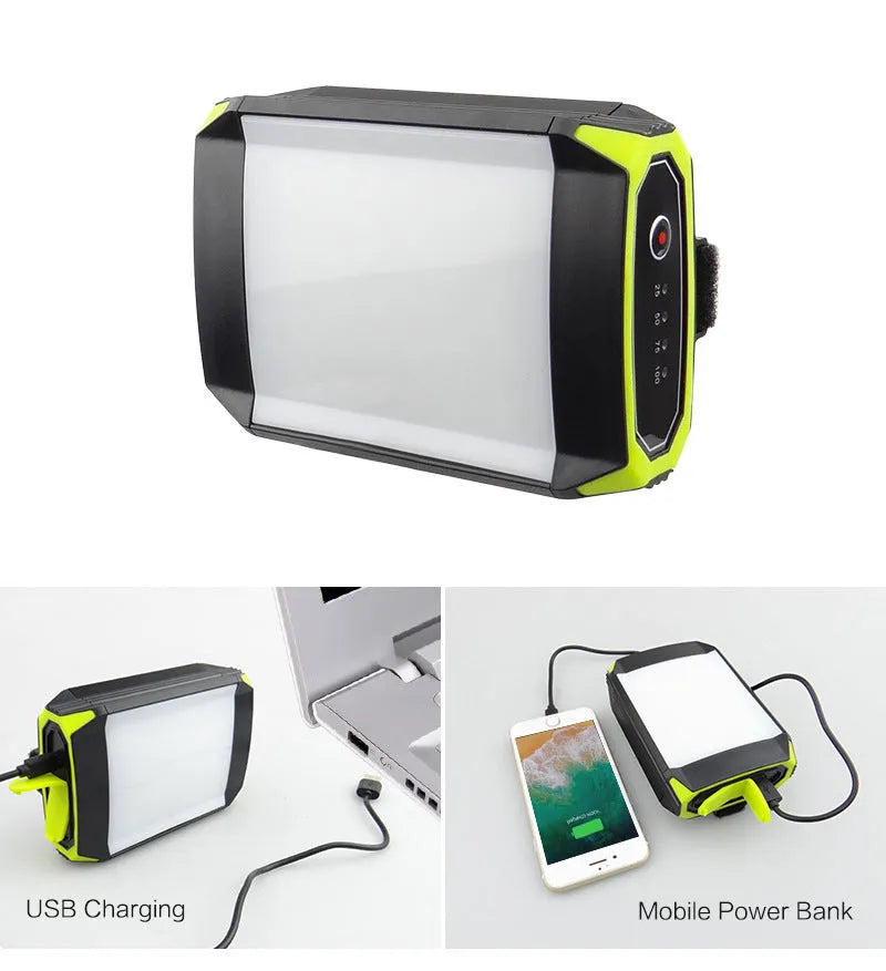Green rechargeable camping light with dimming function and USB power bank capability