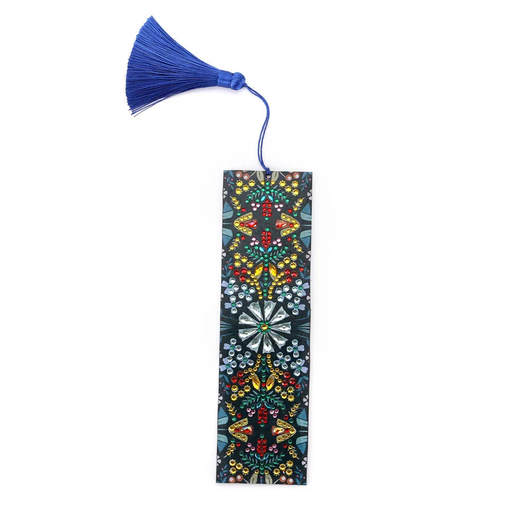 Diamond embroidered mandala flower design on leather bookmark with special-shaped diamonds