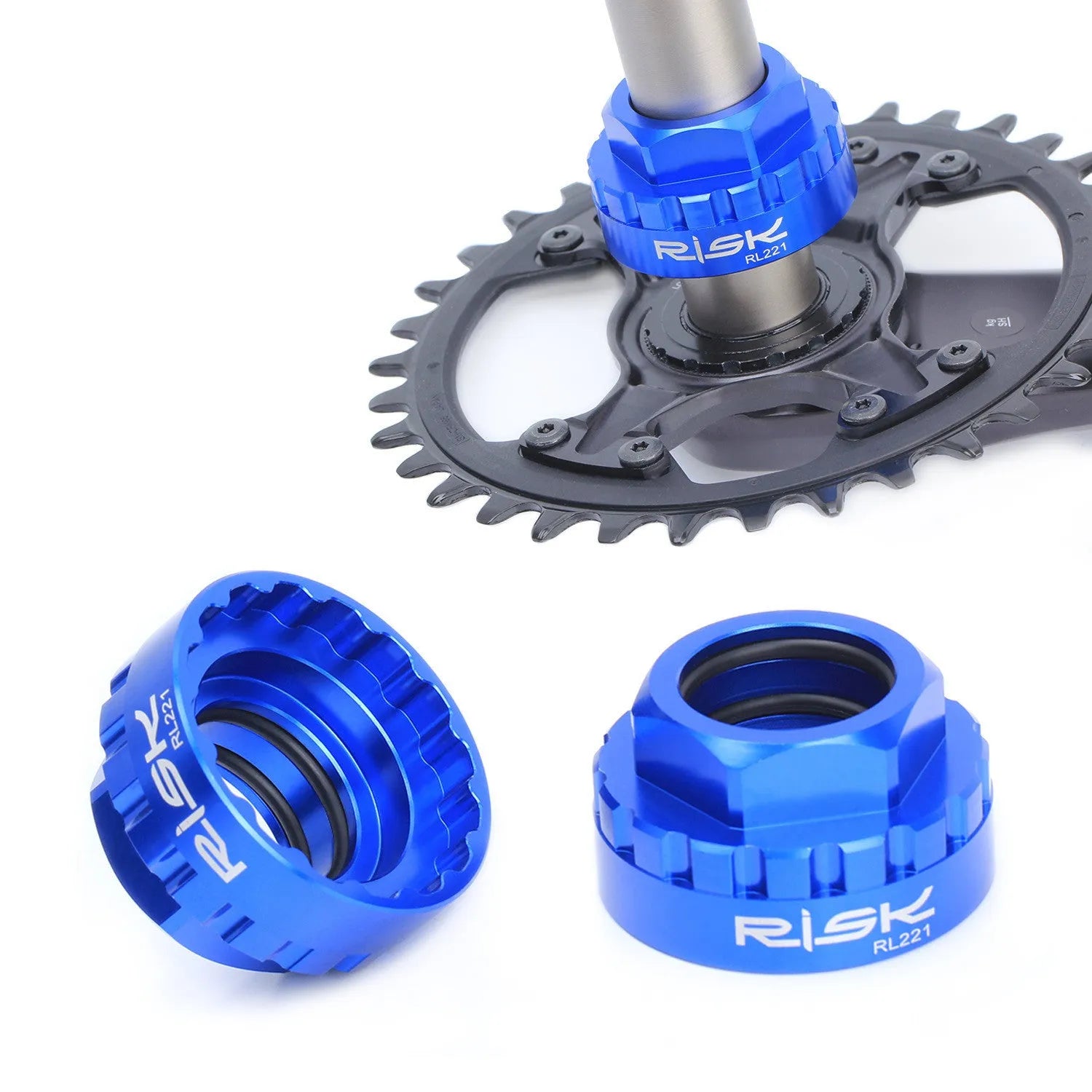 Blue aluminium alloy bicycle chainring removal tool for 12-speed direct mount cranksets