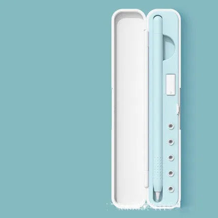Hard protective case for Apple Pencil storage with pen point adapters in black blue green purple colours