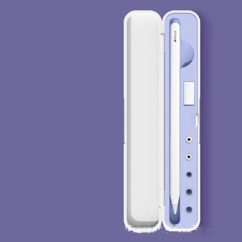 Hard protective case for Apple Pencil storage with pen point adapters in black blue green purple colours