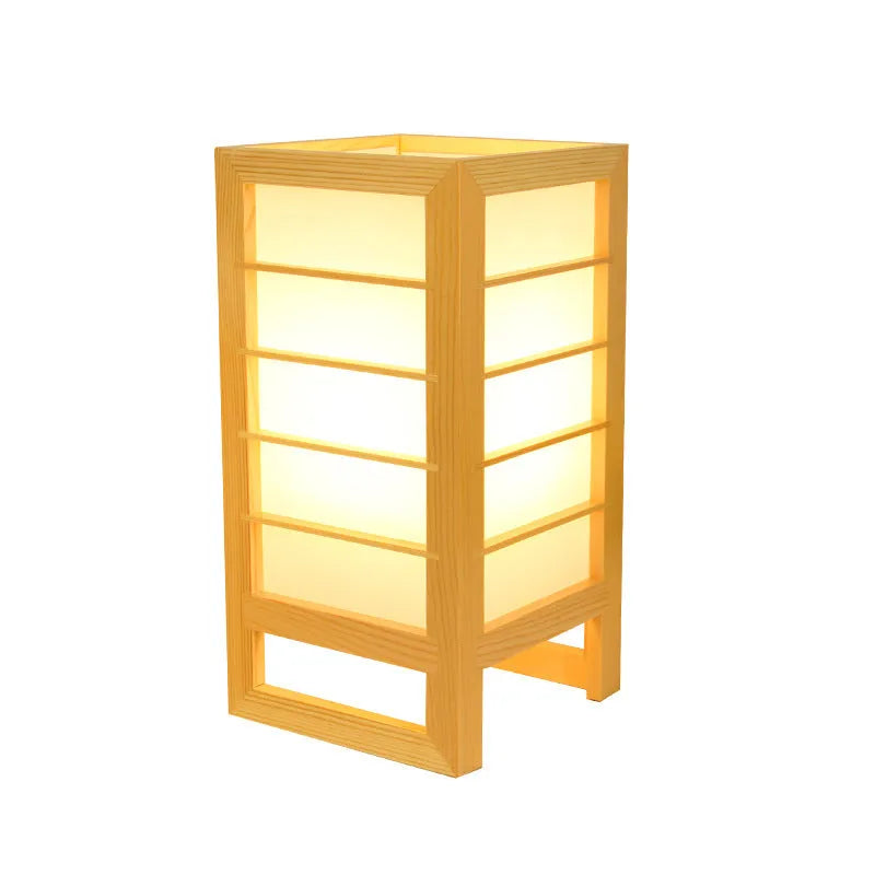 Solid wood Korean style bedside lamp with bamboo wood lamp holder and push button switch