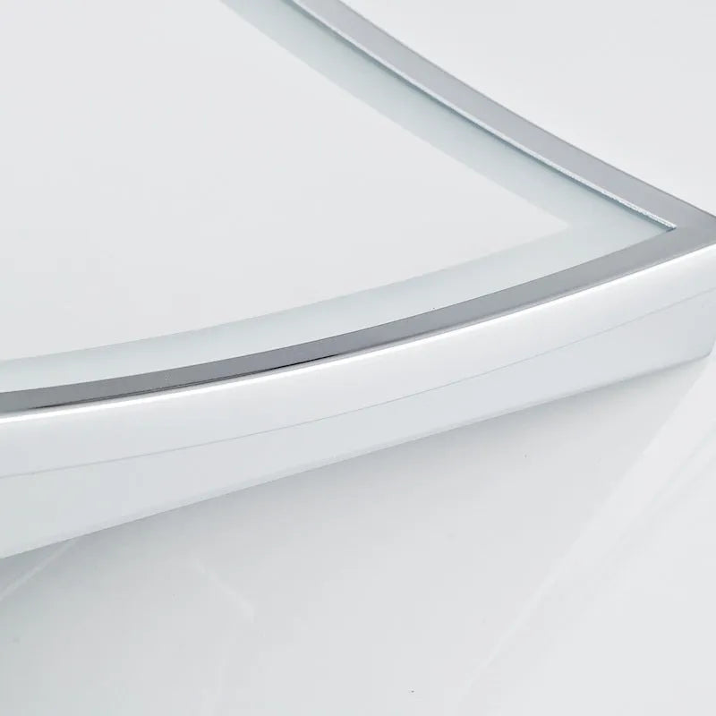Stainless steel folding makeup mirror with a large silver mirror lens on a flat surface.