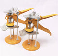 Metal tile raising positioner tool with adjustable height mechanism on a 23.5cm by 6.5cm base.