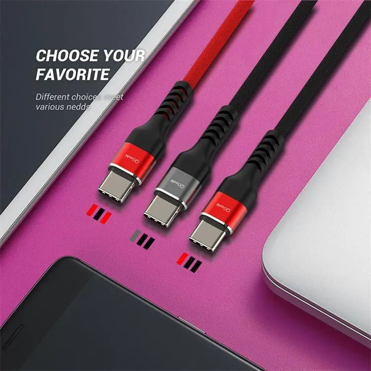 Black and red USB A to Type-C fast charging and data cable for Android phones, shown in different lengths.