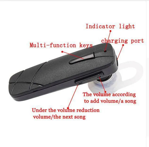 Black and white wireless Bluetooth headset with earplug design for hands-free calls and music