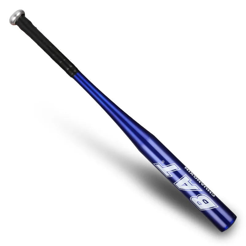 A6061 aluminum baseball bat with non-slip rubber grip, shown in silver, blue, red, black or gold, 20 or 25 inch