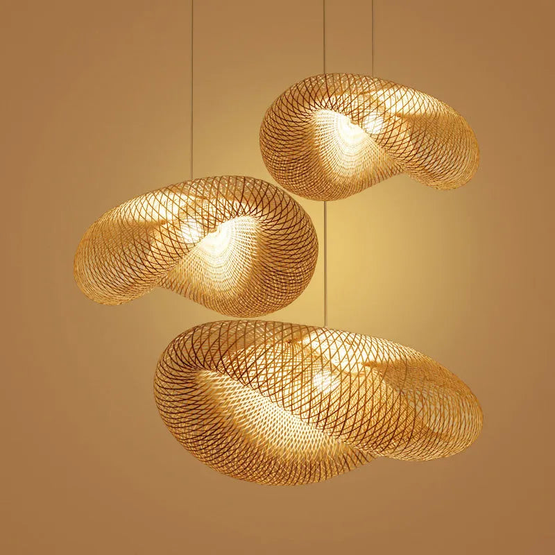 Bamboo chandelier with Chinese zen design and 40cm diameter shell for tea room lighting