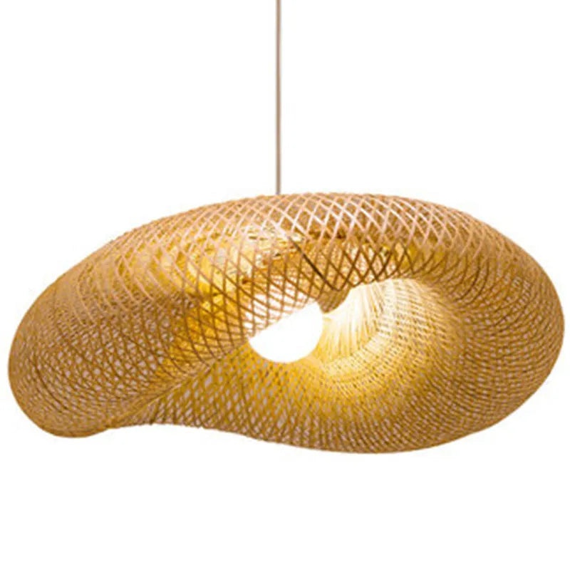 Bamboo chandelier with Chinese zen design and 40cm diameter shell for tea room lighting
