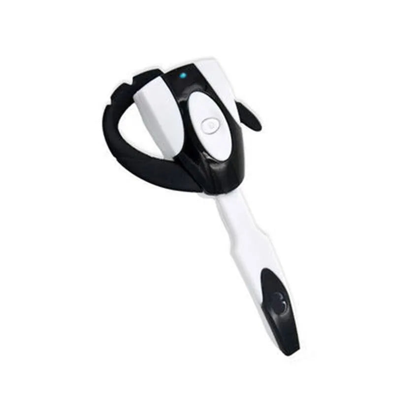Single-ear hanging Bluetooth business headset shown in black, blue, red, silver, and white colour options.