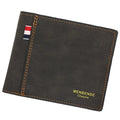 Men's tri-fold leather wallet in black, navy blue, dark brown, or light brown colours showing large capacity interior