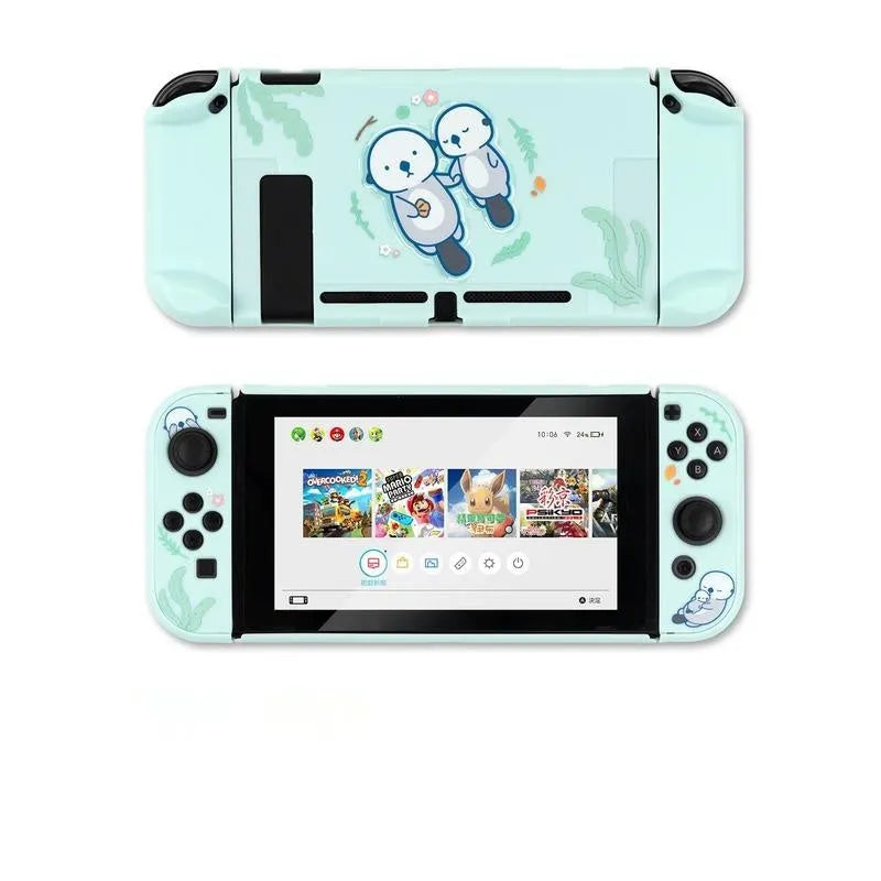 Clear Nintendo Switch protective shell with hard PC back and silicone grip housing