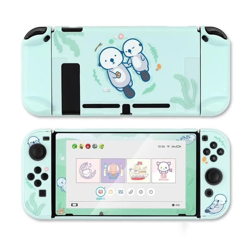 Clear Nintendo Switch protective shell with hard PC back and silicone grip housing