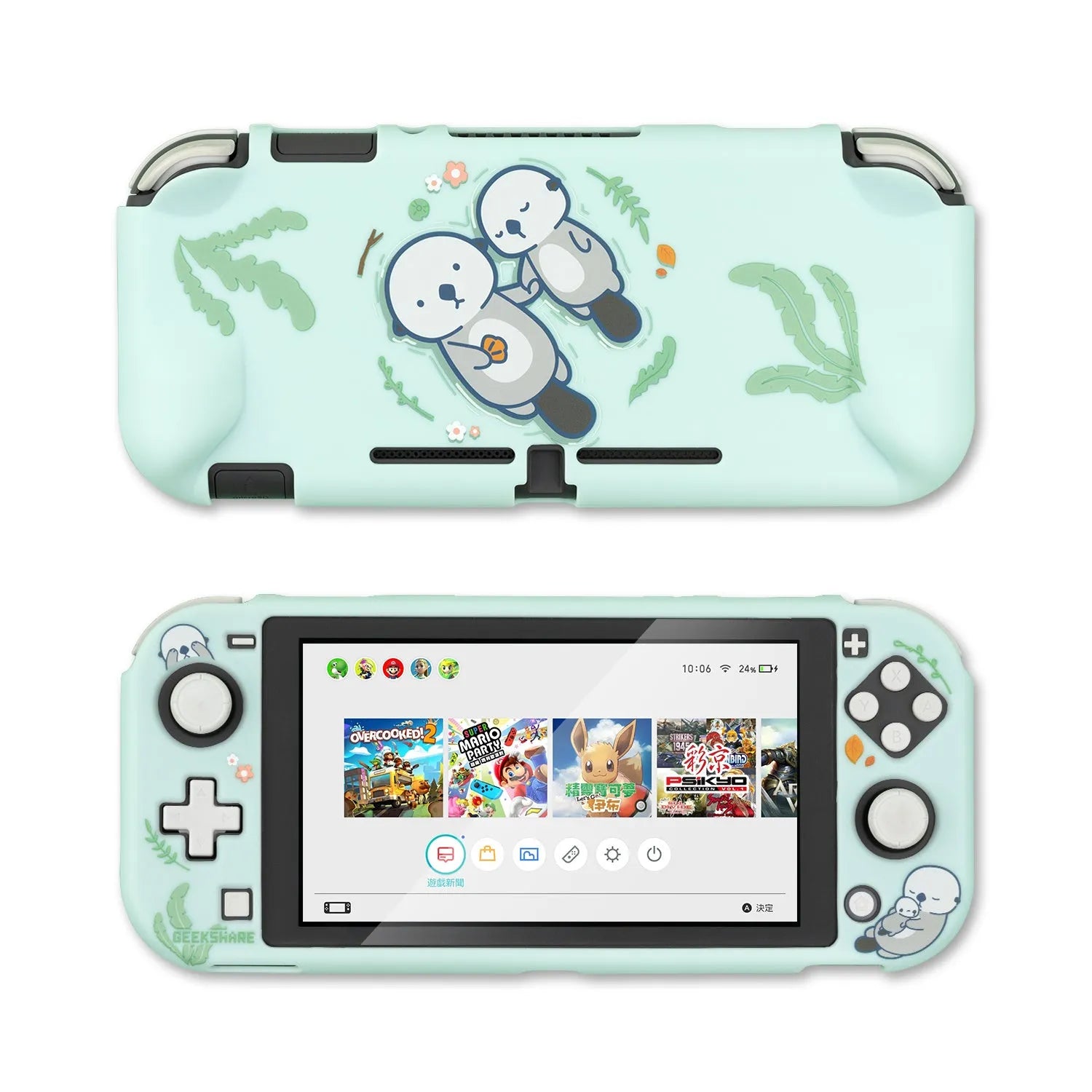 Clear Nintendo Switch protective shell with hard PC back and silicone grip housing