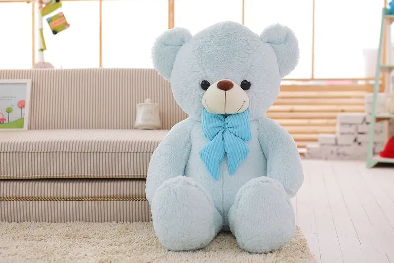 Large 80cm teddy bear doll in short plush with PP cotton filling, available in blue, pink, or beige