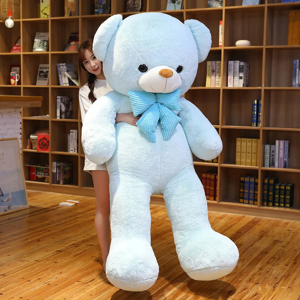 Large 80cm teddy bear doll in short plush with PP cotton filling, available in blue, pink, or beige